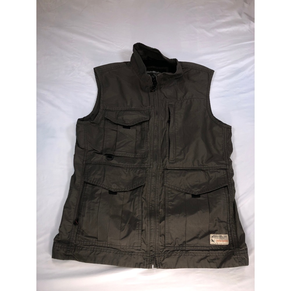 Eddie‎ Bauer Mens Utility Fishing Hiking Vest Ripstop Multi Pocket Green Small
